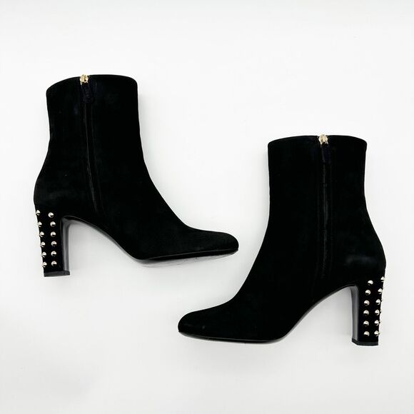 GUCCI Melville Black Suede Boots Size 39.5 US 9.5 Studded Heeled Bootie - Picture 4 of 14